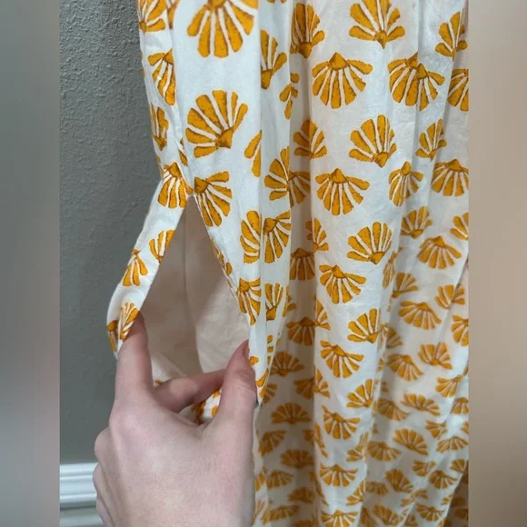 JCrew Orange White Flower Midi Ruffle Puff Sleeve Dress - Picture 7 of 9